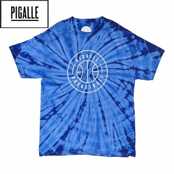 PIGALLE バスケットボール ブルー タイダイ プリント Tシャツ 半袖 ロゴ