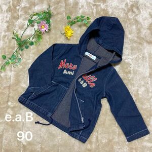 【e.a.B】90 キッズ　子供服　 フーディー ジップアップ　デニム　