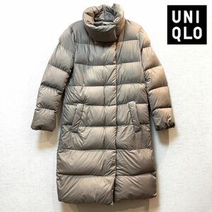 【美品】UNIQLO(ユニクロ) ライトウェイトダウンスタンドカラーコート ハイネック ベージュ 軽量 ダウンコート アウター