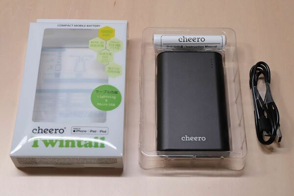 cheero Twintail Lightning micro-USB ケーブル LEDライト搭載 モバイルバッテリー（美品）
