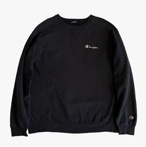 希少!! 名作!! 90s USA製 champion チャンピオン スクリプトロゴ スウェット フェード ブラック 黒 size XL ビンテージ VINTAGE