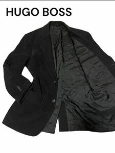 【オシャレジャケット】HUGO BOSS テーラードジャケット　コーデュロイ　黒　44 Sサイズ相当　エルボーパッチ　秋冬用