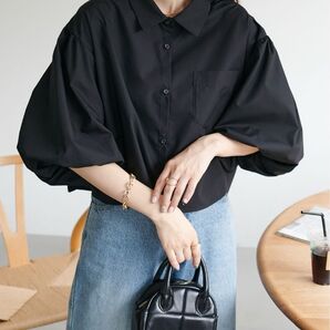 【Discoat】袖バルーンクロップドシャツ