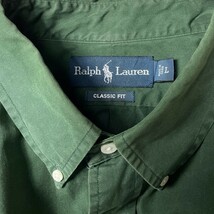 人気モデル! 90s 00s Ralph Lauren ラルフローレン CLASSIC FIT ロゴ刺繍 ボタンダウン 長袖シャツ グリーン 緑 L 大きい好サイズ メンズ_画像6