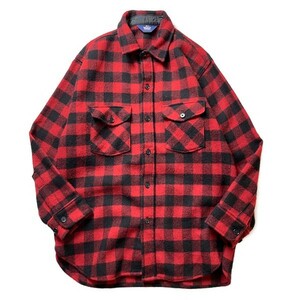 アメカジ系! 80s USA製 WOOLRICH ウールリッチ ヴィンテージ バッファロー チェック柄 長袖 ヘビーネルシャツ レッド ブラック 黒 赤 M