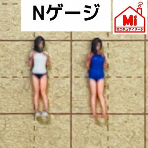 Nゲージ　JK 女子高生　フィギュア2体　ジオラマに　鉄道模型　1/64より小 ミニチュアイメージ　リアルフィギュア