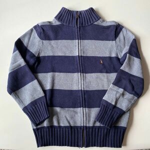 ポロラルフローレン POLO RALPH LAUREN ニット ジップアップ カーディガン 140 ネイビー×グレー ボーダー 