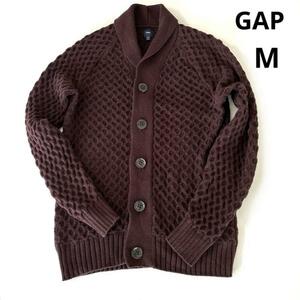 Gap　ギャップ ショールカラー　カーディガン ニット 綿 ボルドー M