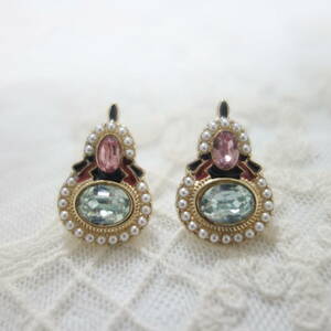  pink tourmaline color & aquamarine color ultimate small pearl really delicate Victoria n design antique style beautiful earrings 