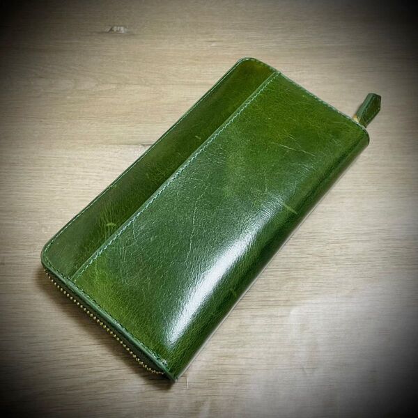 新商品 イタリアンレザー 大容量 長財布 カード15枚収納 YKK メンズ財布 レディス財布 本革 アドバンレザー グリーン 緑