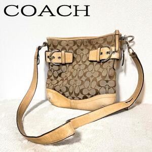 美品COACH コーチショルダーバッグハンドバッグブラウン茶シグネチャー総柄