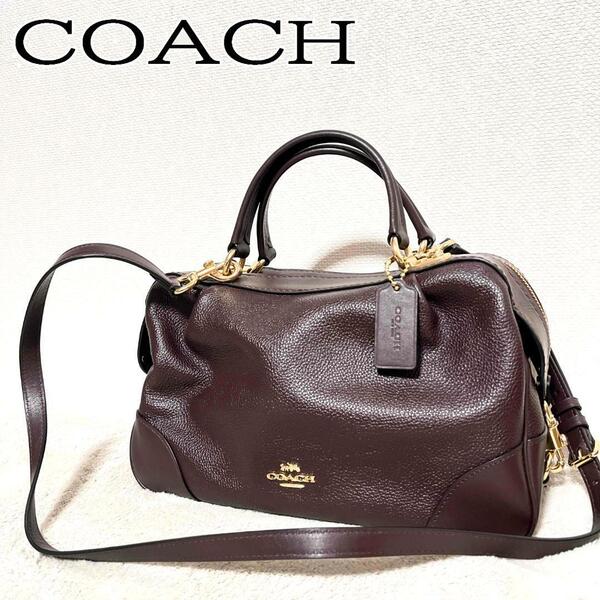 美品COACH コーチショルダーバッグハンドバッグレザーブラウン茶