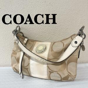 美品COACHコーチセミショルダーバッグトートバッグブラウン茶シグネチャー総柄