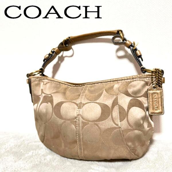 美品COACHコーチハンドバッグトートバッグシャンパンゴールドシグネチャー総柄