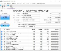 【中古パーツ】3.5 SATA 4TB 1台 正常 TOSHIBA DT02ABA400V 使用時間4286H ■ HDD4296_画像2