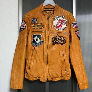 AVIREX アヴィレックス Goat Skin single Rider's Leather Jacket size L キャメル 本革 シングルライダース レザージャケット 