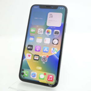 【ジャンク】iPhoneX 256GB スペースグレイ au版SIMロック解除品 画面割れ 液晶漏れ 部品取り用