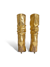 定価20.3万 ディースクエアード DSQUARED2 ラグジュアリーなゴールドカーフレザーが目を惹くロゴチャーム付レザーブーツ 革靴 イタリア製_画像2