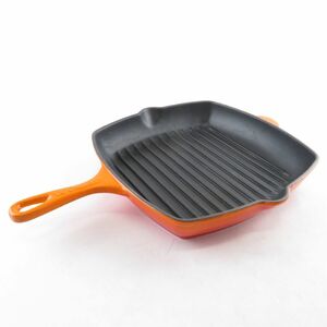 美品 Le Creuset ルクルーゼ スクエア・スキレットグリル グリルパン ホーロー 料理 調理 SY7772C