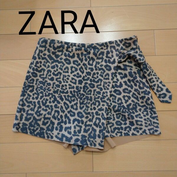 ZARA レオパード ヒョウ柄 ラップスカート風 スエードタッチ ショートパンツ