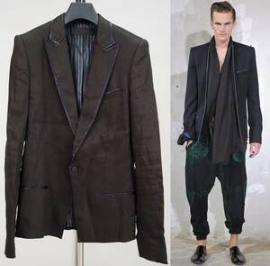 HAIDER ACKERMANN ハイダーアッカーマン 14SSリネン混ピークドラペルジャケットXS濃茶