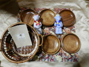 木製食器　クラフト宮本　ウッド　コレクション　バスケット１　ナプキン１　調味料入れ２　お皿５　