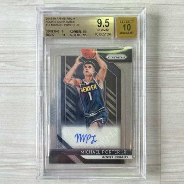 BGS 9.5 PANINI PRIZM MICHAEL PORTER Jr. AUTO 直筆サイン ルーキー