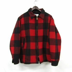 70s USA製 サイズ XL Woolrich ウール ジャケット フルジップ バッファロー チェック レッド ウールリッチ 古着 ビンテージ 3JA1902