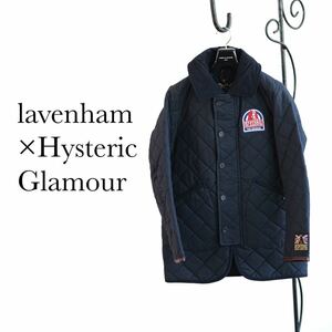 HYSTERIC GLAMOUR × LAVENHAM ワッペン レザー 切り替え キルティング ジャケット コート ヒステリックグラマー × ラベンハム Sネイビー