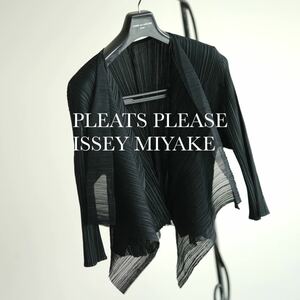 pleats please issey miyake 変形 プリーツ トップス カーディガン 黒 ブラウス シャツ 3 プリーツプリーズ イッセイミヤケ ブラック
