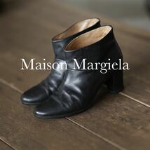 Maison Margiela ヒール ブーツ メゾン マルジェラ 37.5 23.5cm 黒 8cmヒール レザー 革靴 マルタン レディース ショートブーツ_画像1