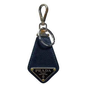 PRADA プラダ 2PP041 キーホルダー キーリング バッグチャーム レザー ロゴ メタル シルバー ブラック