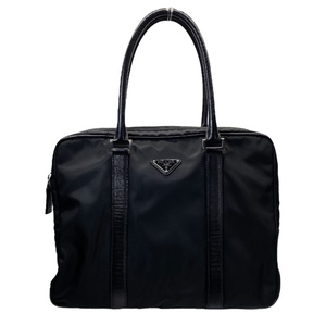 PRADA プラダ ビジネスバッグ ブリーフケース ハンドバッグ 手持ち鞄 三角プレート ロゴ ナイロン レザー ブラック