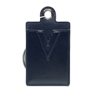 [Новое] Versace Versace Sece Sect Card Card Case Case Case маленький логотип кожа Black