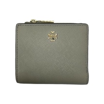 TORY BURCH トリーバーチ 財布 二つ折り財布 折り財布 コンパクトウォレット ミニ財布 ロゴ レザー ベージュ_画像1