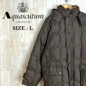 M3347 Aquascutum アクアスキュータム　ダウンジャケット　Lサイズ　ダークブラウン　焦茶色　メンズ　ダウン90％　アウター　上着　羽織