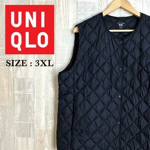 L1246 UNIQLO ユニクロ　中綿入りベスト　3XLサイズ　黒　ブラック　レディース　アウター　上着　収納袋付き　中綿ポリ　大きいサイズ