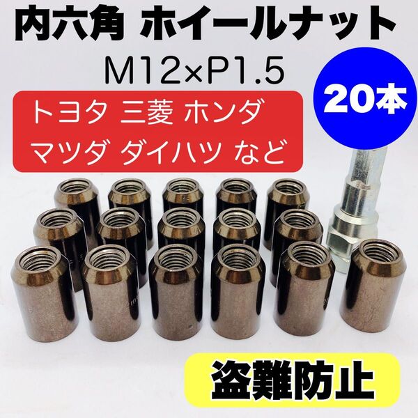 【盗難防止】ロックナット 20個 スチール P1.5 ソケット付 ガンメタ