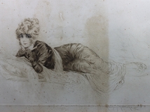 【都涼音】西洋画　フランス画家　モーリス・ミリエール　横に美人画　額装_画像2