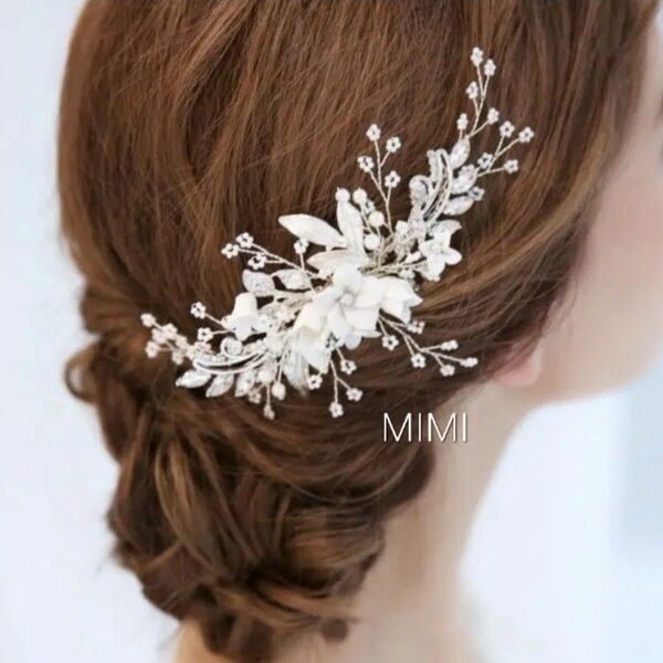 ウエディング ヘッドドレス 花 リーフ 結婚式 シルバーアクセサ レデース バレッタ ドレス 挙式 ヘアアクセサリー 髪飾り 