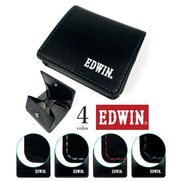 【全4色】EDWIN エドウイン カラーステッチ ボックス型 コインケース 小銭入れ 再生皮革