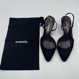 k621 CHANEL シャネル ハイヒール パンプス ブラック パープル 23.5cm 36 1/2