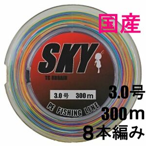 【国産】PEライン 3.0号 300m 8本編み約10m毎5色約1m毎マーク有