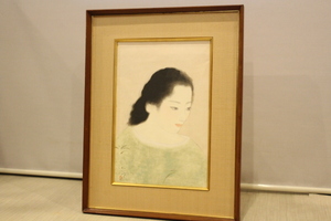 Art Auction v-4229 伊東深水 美人画 日本画 額装, 絵画, 日本画, 人物, 菩薩