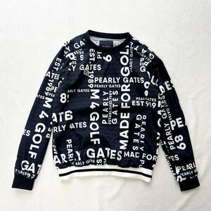 ■1円〜 ＜美品!!＞■PEARLY GATES パーリゲイツ 総柄 スニード ネイビー/ホワイト ゴルフ お洒落 着心地抜群 軽量 サイズ5(L程度)