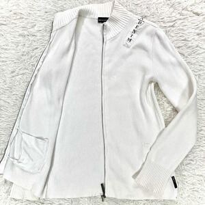 【希少 良品 XXXL】 EMPORIO ARMANI ドライバーズニット リブ ホワイト ロゴ 刻印 イーグル カーディガン アルマーニ メンズ 3XL セーター