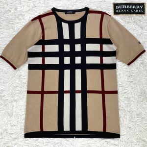 【超希少 美品】 burberry black label 半袖 Tシャツ ニット ノバチェック メガチェック ロゴ バーバリー ブラック レーベル メンズ 2 M