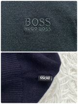 【極美品 メリノウール100%】 HUGO BOSS タートルネック ニット ロゴ 刺繍 ヴァージンウール ヒューゴボス メンズ ハイゲージ ネイビー L_画像7