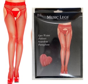 MusicLegs　953　RED　ウエストバンドレース仕様　サスペンダー フィッシュネット パンティストッキング