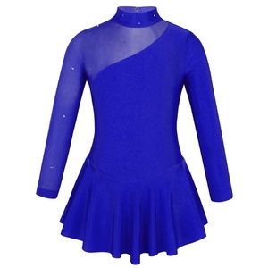 US14サイズ　iEFiEL製品　ブルー　フィギュアアイススケート・長袖バレエチュールスプライスカットアウト・レオタードダンスドレス